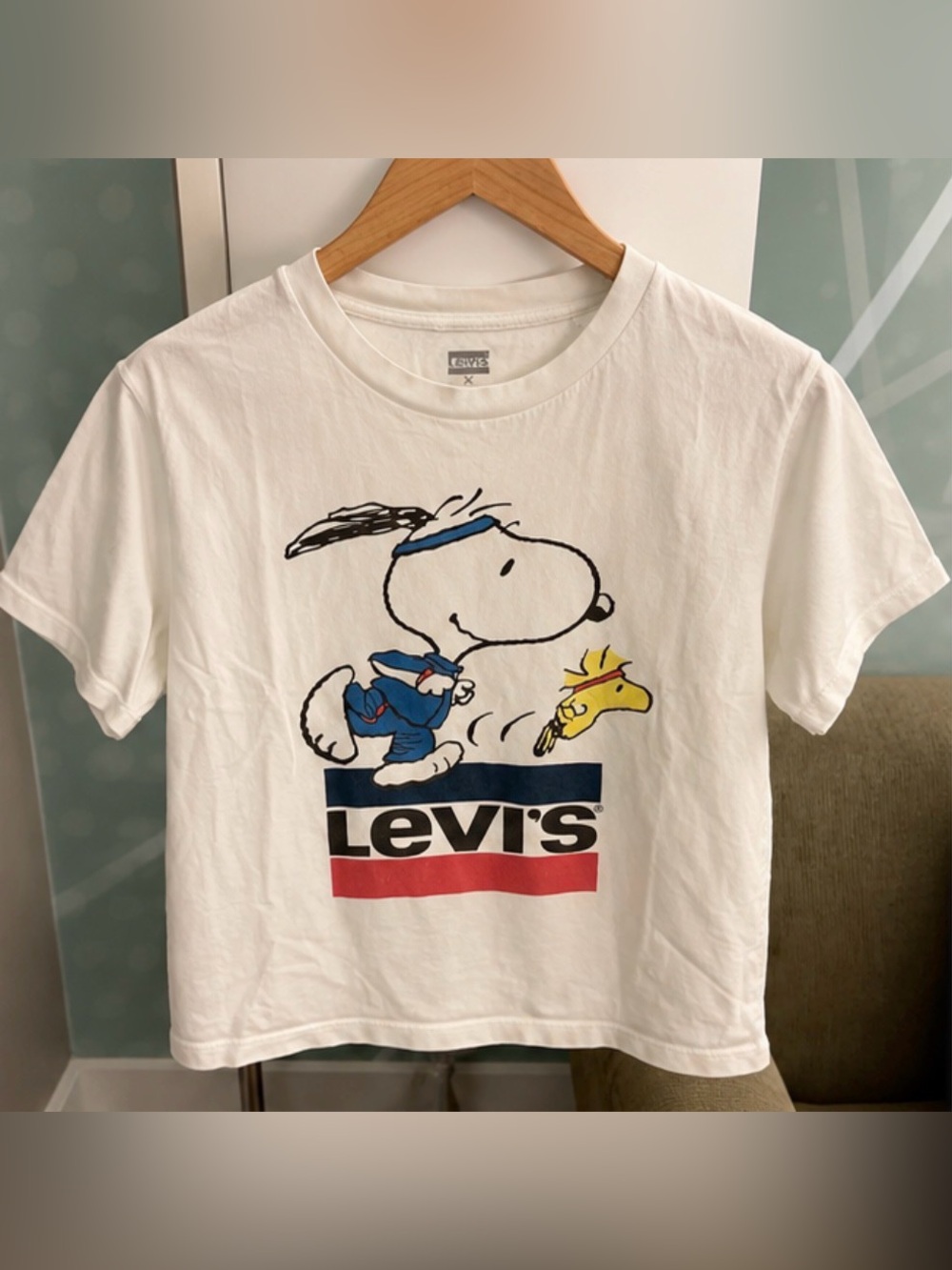 Levi's White Short Sleeve Tee with Snoopy & Woodstock Graphic